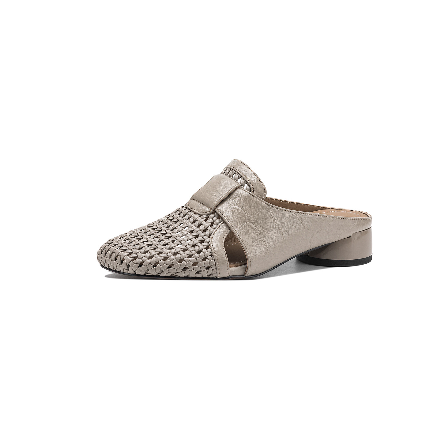 Sandal nữ quai chữ V mũi kín phong cách vintage gót thấp — đen