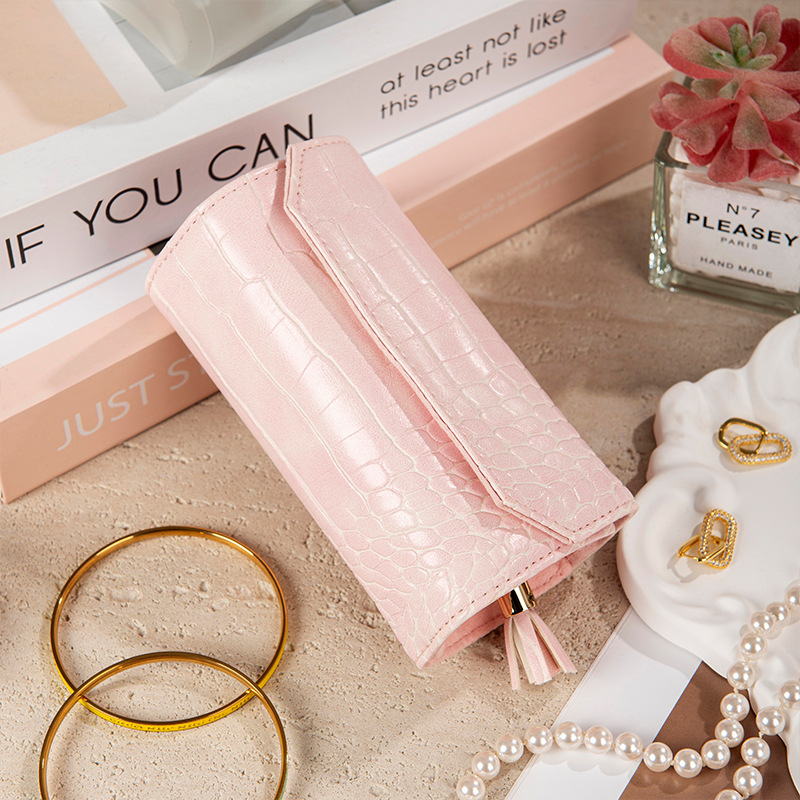 Estuche portátil para guardar joyas, con diseño de cocodrilo, tela de terciopelo, caja para joyas, rollo para joyas, caja de regalo para bodas