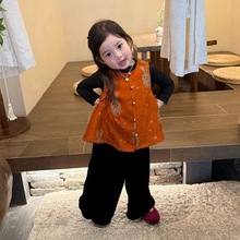 女童新中式秋装2025新款女孩汉服圆领马甲儿童复古唐装背心潮套装