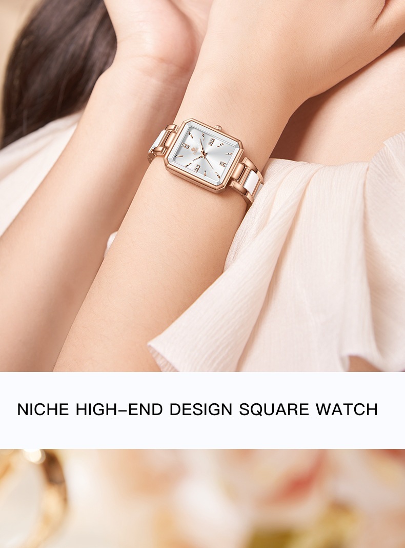 Damenuhr, Luxus, Diamant, quadratisches Zifferblatt, elegant, Quarz