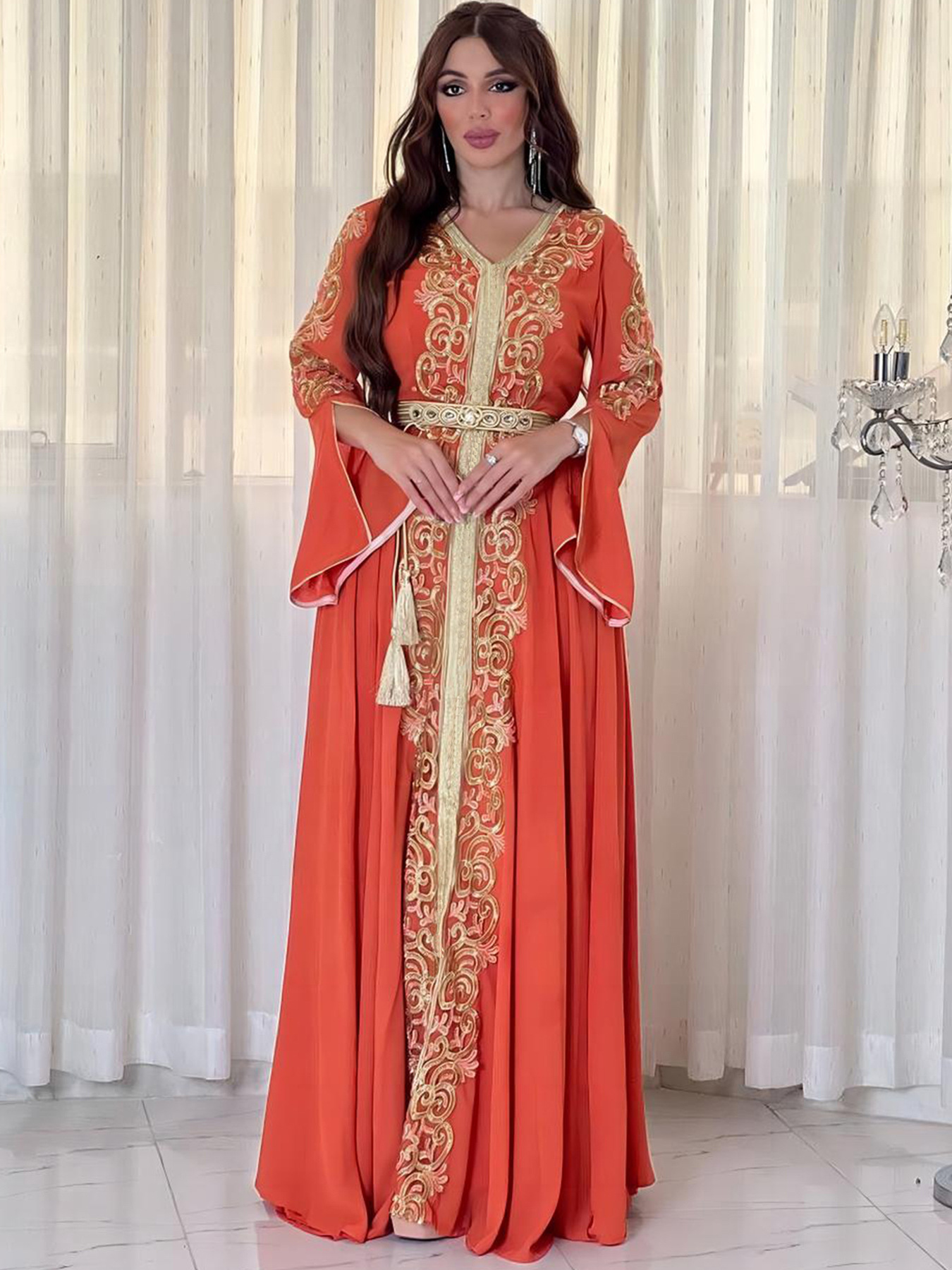 3737 Gurban Arab Dubai Foreign Trade Embroidery Appliqué Dress Muslim Party Dinner Robe
