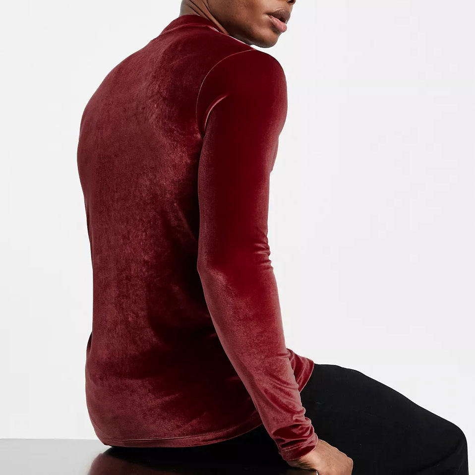 Herren Samt Rollkragen T-shirt Langarm Slim Fit Für Den Winter_voghion.com