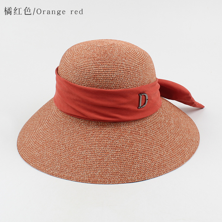 Korean Letter Mark Bow Sunscreen Straw Fisherman Hat display picture 7