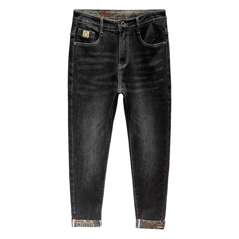 Pantalones vaqueros impresos de fondo completo Otoño e Invierno grueso simple estiramiento Pantalones rectos Venta caliente moda cómoda pantalones casuales de los hombres