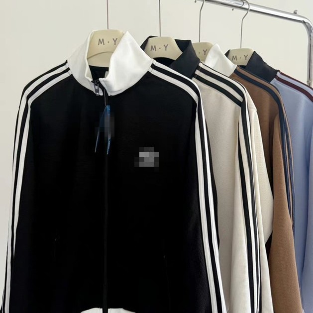 New autumn vintage three-stripe waffle jacket for men and women, high-quality short style for couples