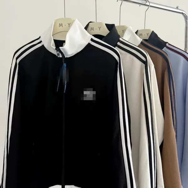 New autumn vintage three-stripe waffle jacket for men and women, high-quality short style for couples