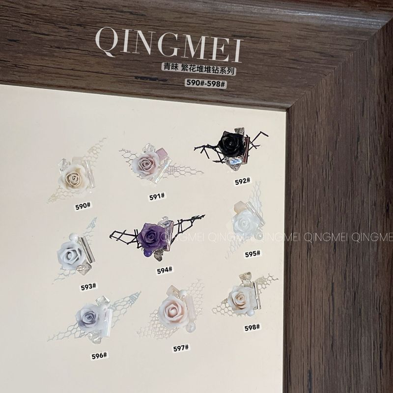 青昧 陌上花开山茶花美甲成品堆钻繁花高定轻奢指甲钻饰590-598|undefined