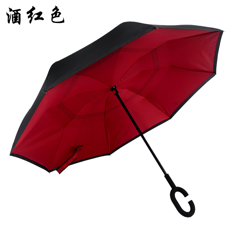 Mayorista mano larga paraguas inverso personalizado paraguas retráctiles para automóviles tipo C paraguas inverso manos libres paraguas de doble capa