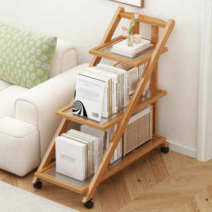 Movable Folding Bookshelf Children's Reading Corner Books with Wheels Movable Floor-Standing Storage Rack Simple Multi-Layer Bookcase