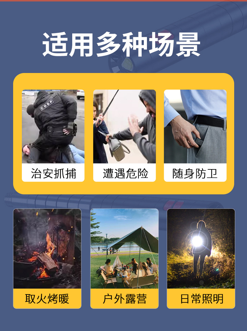 Women's Tactical Self-Defense Flashlight, Girls' Portable Anti-Wolf Arc Fire Roller Weapon, Swing Stick, Window-Breaking Safety Hammer