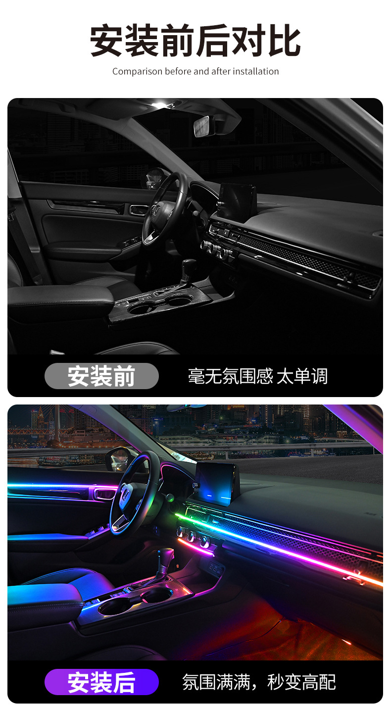 Full Car Led Ambient Lighting for Dashboard Modification, USB Car Door Ambient Lighting, Music Rhythm Lights