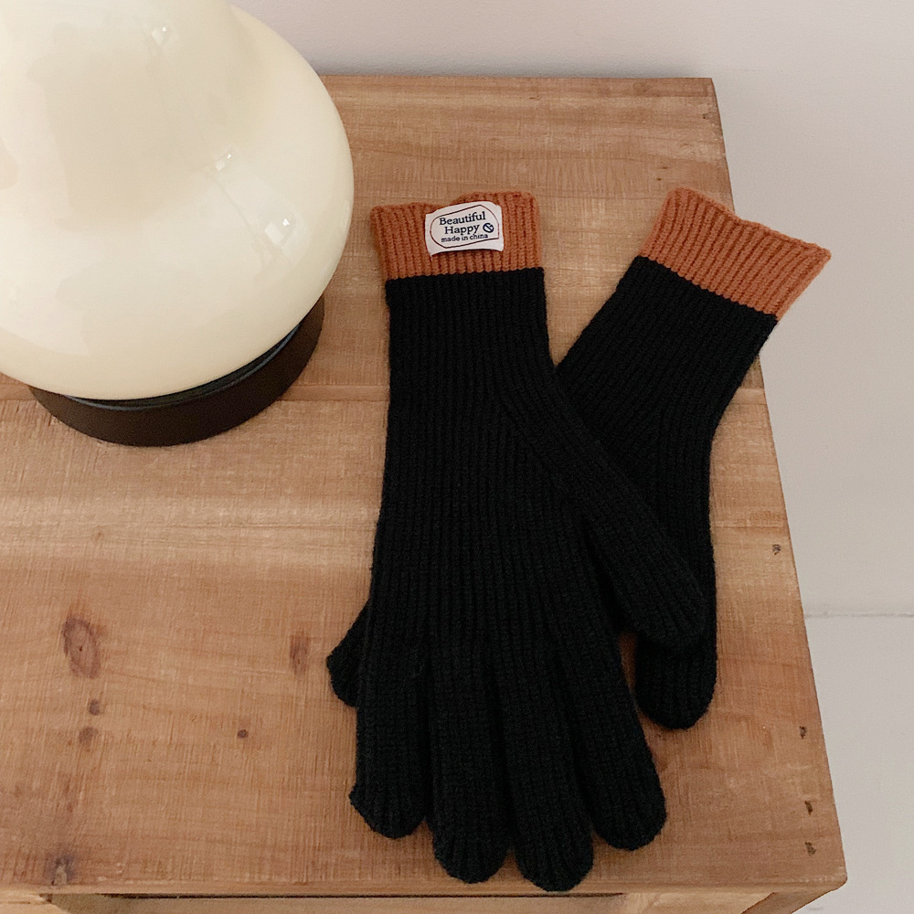 Inswind guantes de tejido de cordilla coreana de cachemira de color sólido de invierno caliente para mujeres arco de pantalla táctil guantes de dedo de moda
