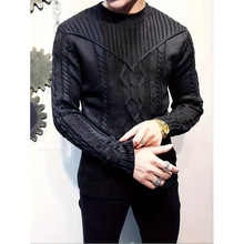 Knit Textured Sweater Polyester 100 Crew Neck Solid Color