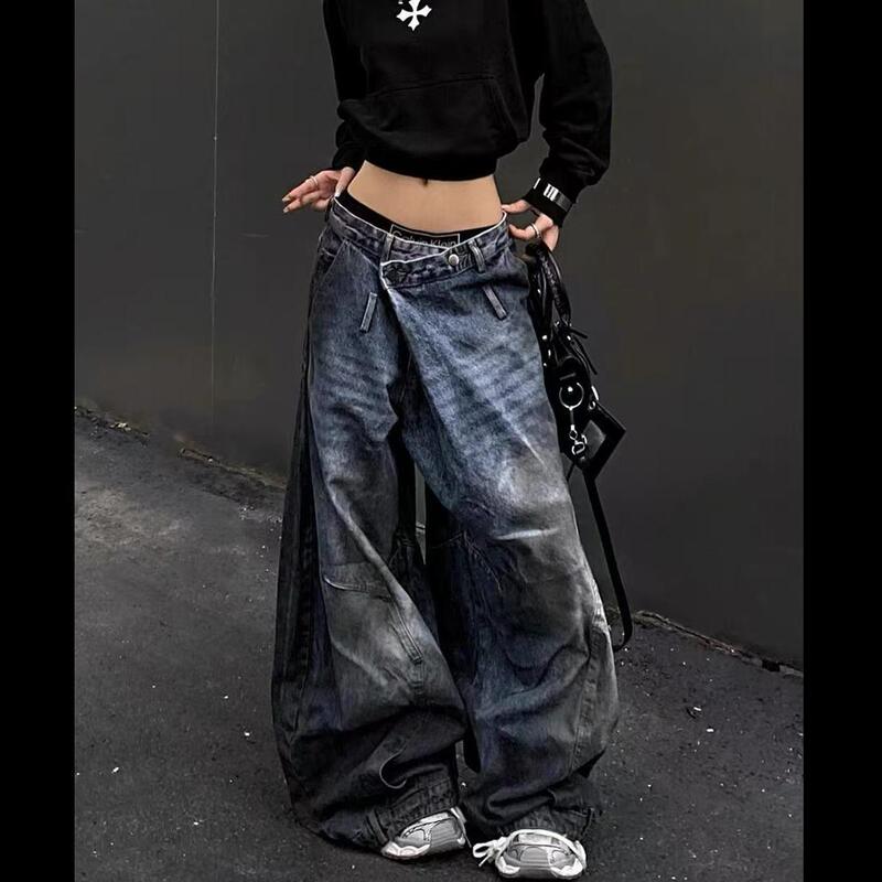 American Retro Washed and Distressed Niche Design Reverse-Fit Jeans for Men, Autumn Bf Style, Lazy Wide-Leg Scimitar Pants, Street Style American Retro Washed and Distressed Niche Design Reverse-Fit Jeans for Men, Autumn Bf Style, Lazy Wide-Leg Scimitar Pants, Street Style