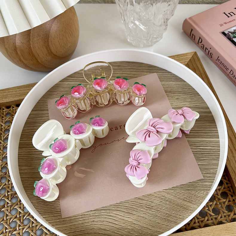 Transparent Pink Peach Spring New Sweet Shark Clip Hair Accessories display picture 1