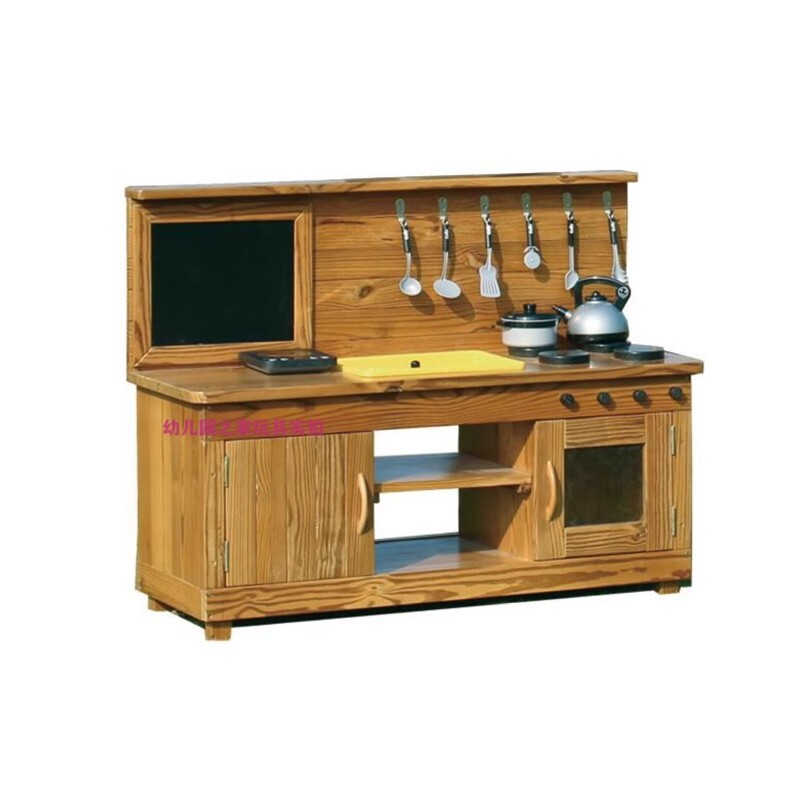 Kindergarten outdoor picnic area play house solid wood kitchen combination storage cabinet children's console stove cabinet