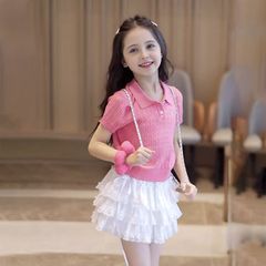 女の子の夏のスーツ 2025 新しい子供の薄い半袖シャツ夏の女の子のスカートツーピーススーツ