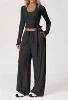 Long-sleeve, vest, trousers, black set