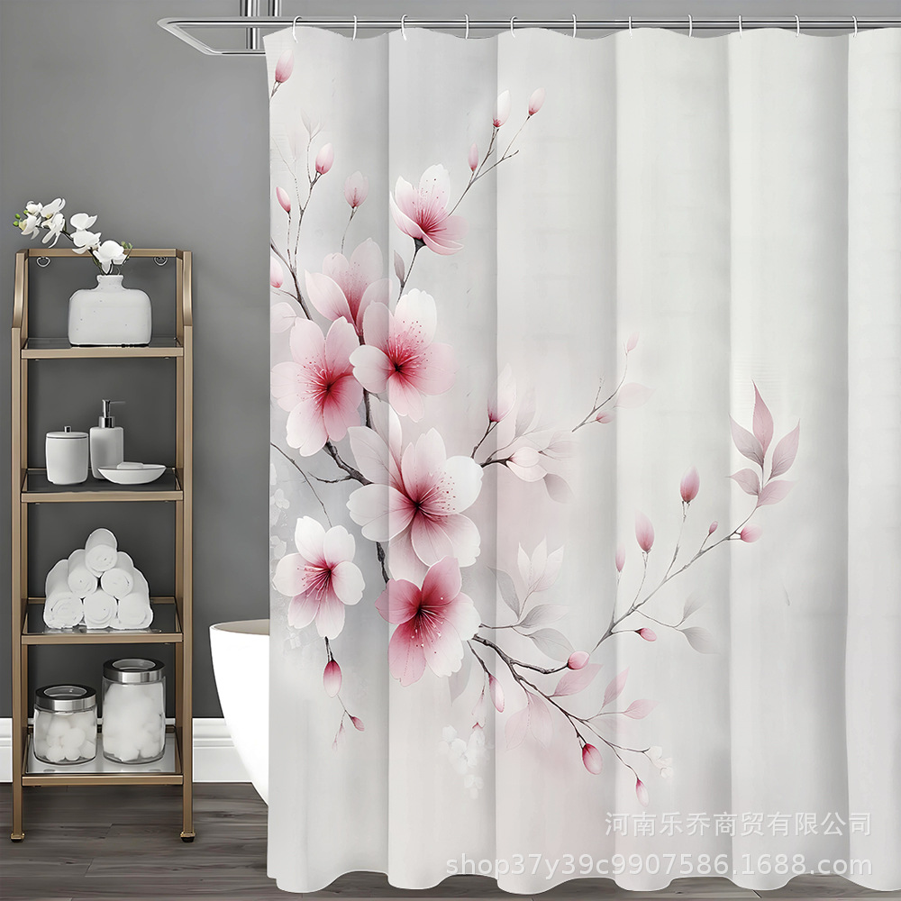 Amazon suministra cuatro cortinas de baño con patrón de flor de melocotón, cortinas de aislamiento a prueba de humedad y moho, sin perforación.
