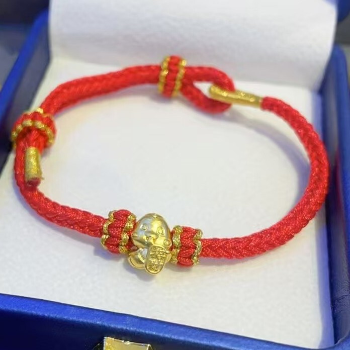 999 Pure Gold Bring in Wealth and Treasure Zodiac Snake Red Rope Bracelet Women's Gold Transfer Beads Snake Bracelet Year of the Snake Benming Year Golden Snake