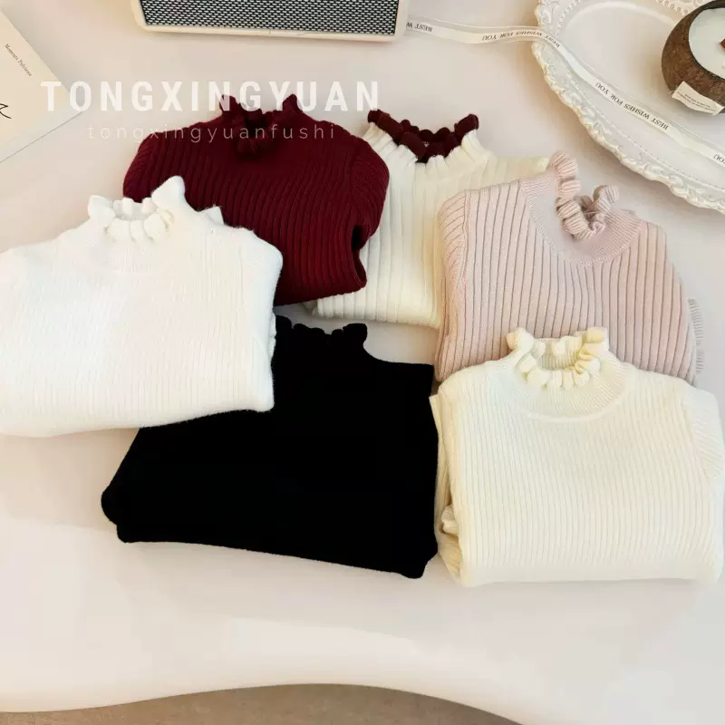 【秋冬新品】女童新款宝宝上衣小女孩公主木耳边打底衫儿童针织衫