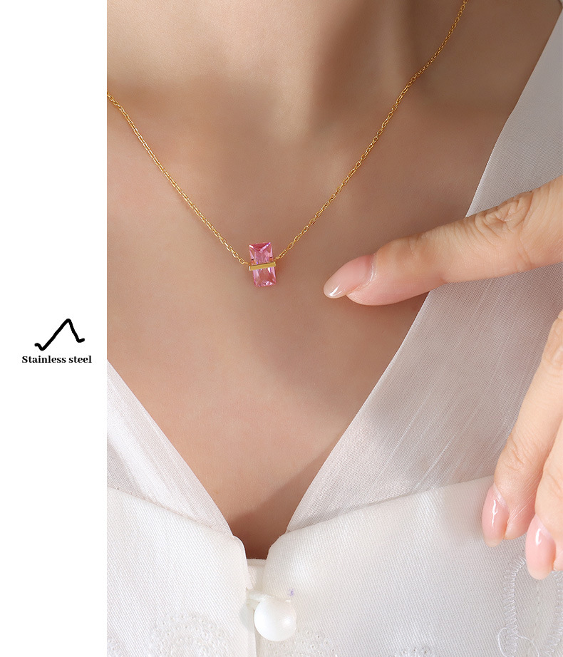 Simple Style Square Titanium Steel Plating Zircon Pendant Necklace