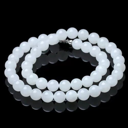Xinjiang Hotan Mutton Fat White Gold Silk Jade Women's Ball Bead Necklace Jade Jade Necklace Manufacturer Live Welfare Model