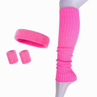Halloween 80s Prom Party Headband Wrist Knitted Leg Cover suit Yoga Sport Sweat Absorbing Hair Band suit