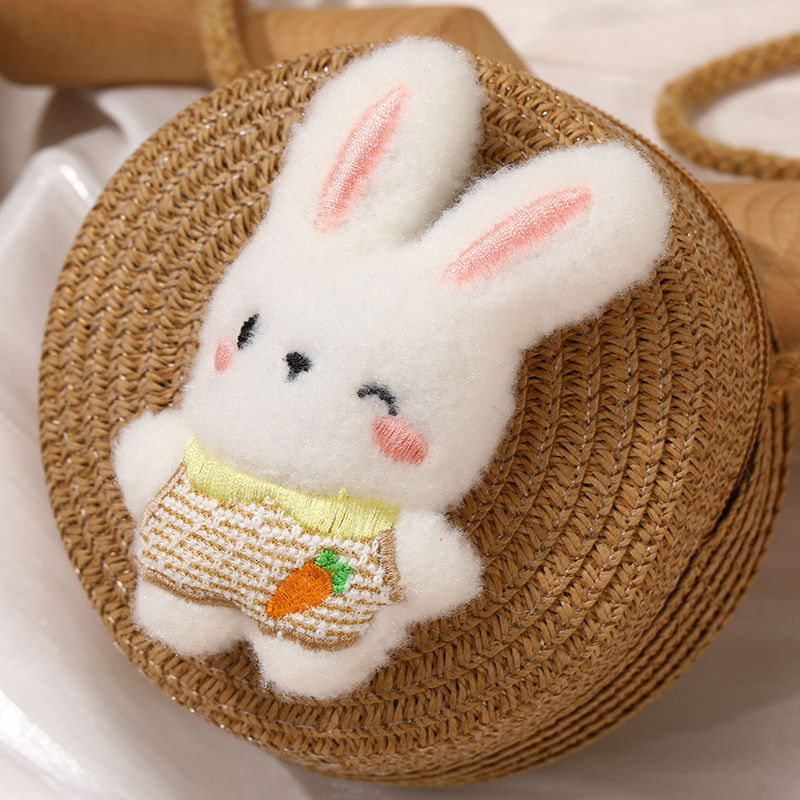 64g Weight Weave Fashion Element Zipper Closure Type Single Shoulder Strap Strap Type Straw Bag Bags Type Casual, Holiday Occasion Straw Material Animal, Cartoon Pattern Spring&Summer Season Kid'S Gender Cute Style Round, Heart-shaped Shape Kid'S Straw Animal Cartoon Cute Weave Round Heart-shaped Zipper Straw Bag 7