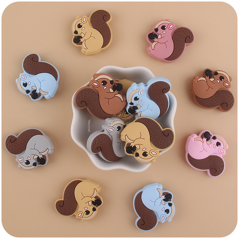 Nuevo bebé suministros de dibujos animados ardilla animal silicona teether creativo DIY chupete cadena pulsera teether Accesorios