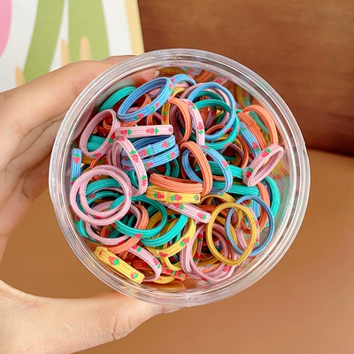Children's Rubber Band High Elastic Hair Band Baby Durable Hair Rope with Good Elasticity Girls Tie Their Hair Without Hurting the Hair Ponytail Hair Accessories (Saç üçün rezinlər) - small-printed-can-of-100-pieces