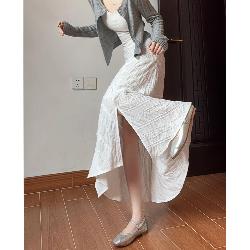 白色不规则半身裙胖mm大码显瘦开叉鱼尾裙梨形身材遮胯a字蛋糕裙