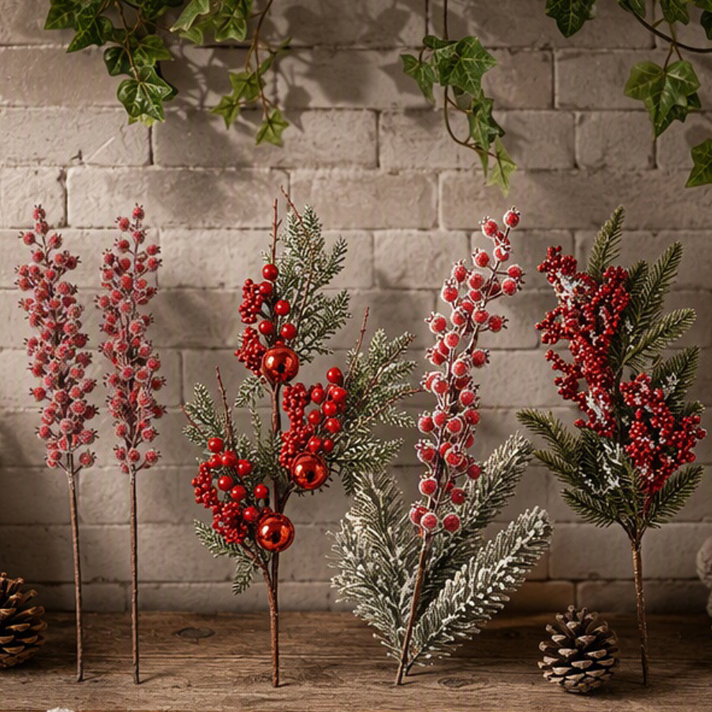 Cross-border Christmas decoration berry home flower arrangement simulated red fruit ornaments small red fruit party scene layout