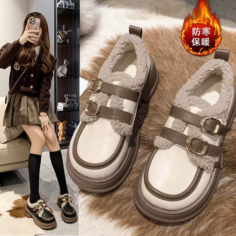 Тёплая обувь, японские высокие универсальные милые туфли-платформы для кожаной обуви
