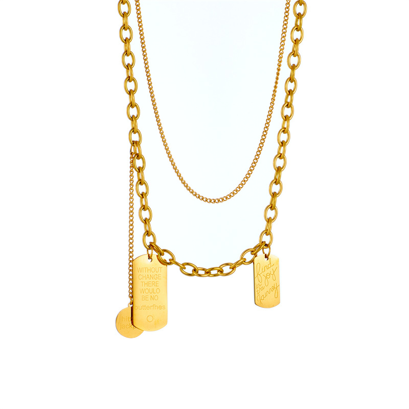 fashion simple titanium steel geometric square pendant muilt-layer necklace