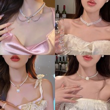 浪漫百搭2025闪钻蝴蝶结珍珠锁骨链项链女设计感冷淡风choker颈链