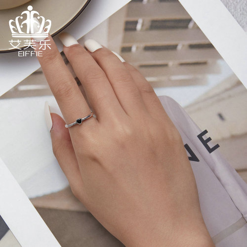 Avro sterling silver s925 retro love black zircon open ring heart-shaped stone simple pattern ring bracelet