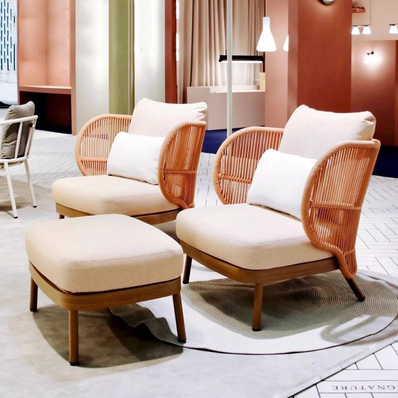 Casual sofá de caña sillas de tejido al aire libre muebles de patio balcón jardín al aire libre perezoso mesa de té combinación nórdica