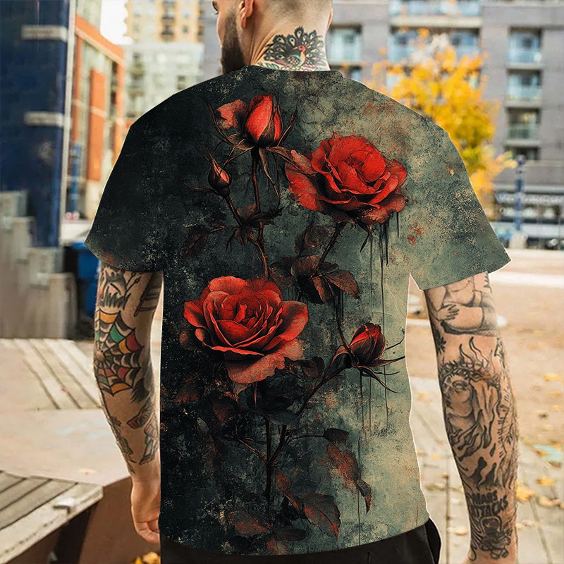 メンズ3Dデジタルゴールデン元記号パターンラウンドネックと半袖tシャツ、夏カジュアルファッションファッション|undefined