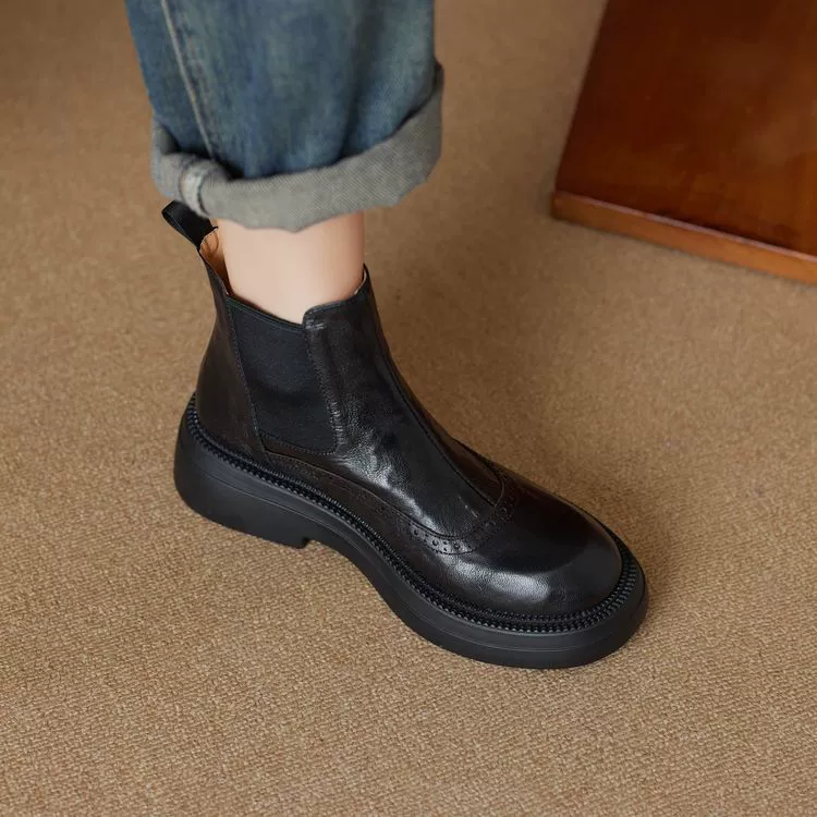 Не уставшие ноги кожаные короткие сапоги женские весенние и осенние туфли с толстой подошвы челси сапоги с каблуком ретро британские сапоги Martin