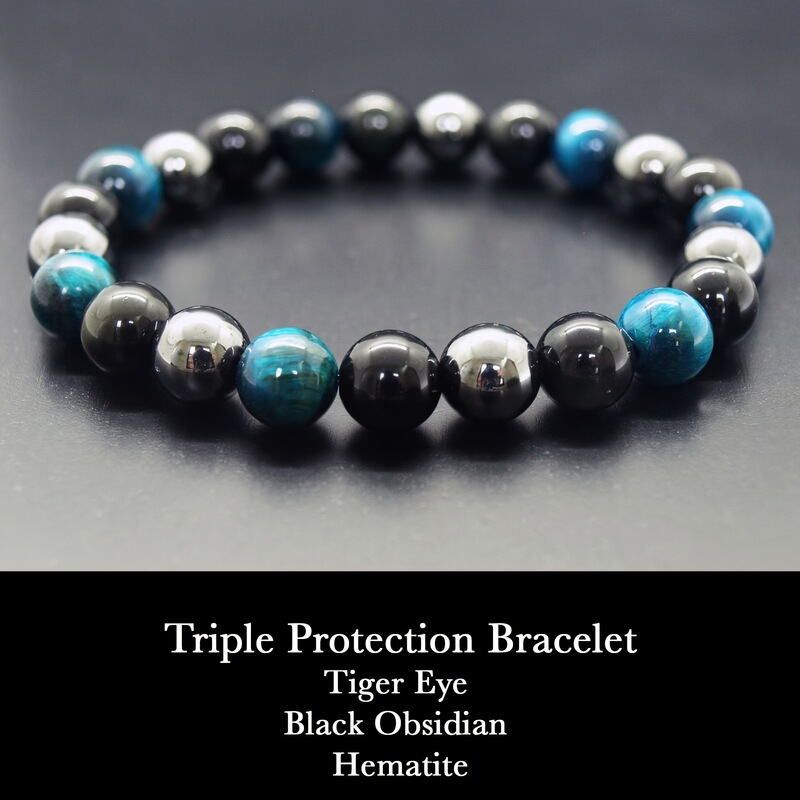 Amazon temu Hityin TK cross-border explosions obsidian tiger eye stone iron gallstone triple protection bracelet 8M wholesale