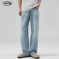LKTM Men # американский ретро вымытые ледяные синие джинсы для мужчин премиум-класса минималистские дикие свободные брюки