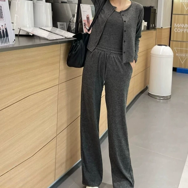 Set, cardigan, trousers, 3 piece set, lifting effect