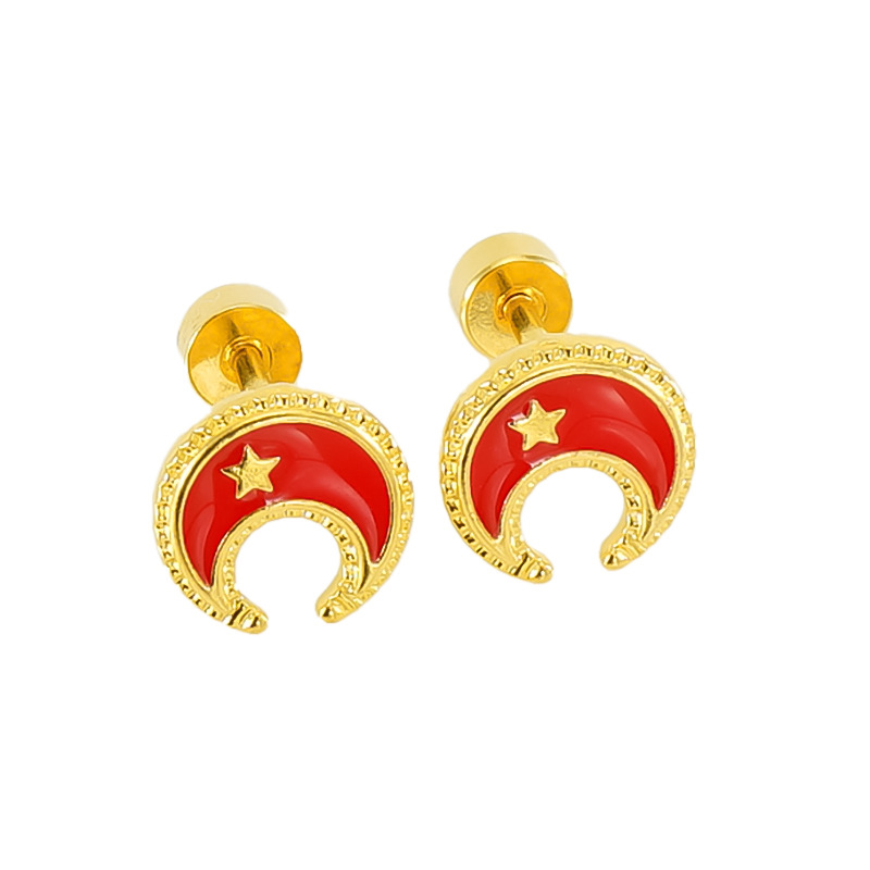Moda nuevo estilo ins elegante todo fósforo dulce de acero inoxidable chapado 18K oro estrella Luna Stud pendientes para las mujeres en stock