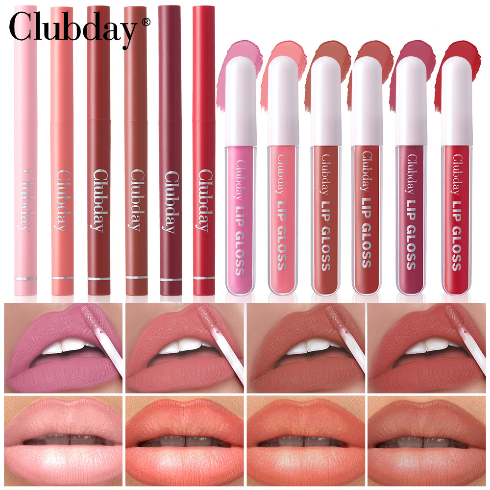 Clubday Lip Makeup 1+1 Set: Velvet Matte, Water-repellent Lip Gloss and Outlining Lip Pen undefined