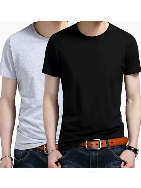 Summer 180g combed cotton solid color T-shirt, short-sleeved, men's, round neck, V-neck, half-sleeve, plus size