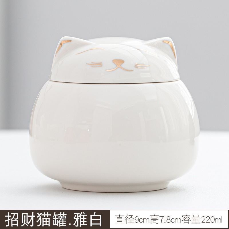 クリエイティブセラミック茶缶小さな招き猫密封缶家庭用保存ドライフルーツ缶ミニかわいい猫キャンディー茶缶|undefined