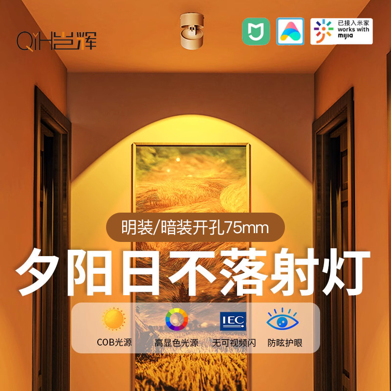 Luz de puesta de sol roja incrustada y puesta de sol, sentido de la atmósfera, pasillo de entrada, el sol no se pone, foco, techo, luz de ambiente de puesta de sol