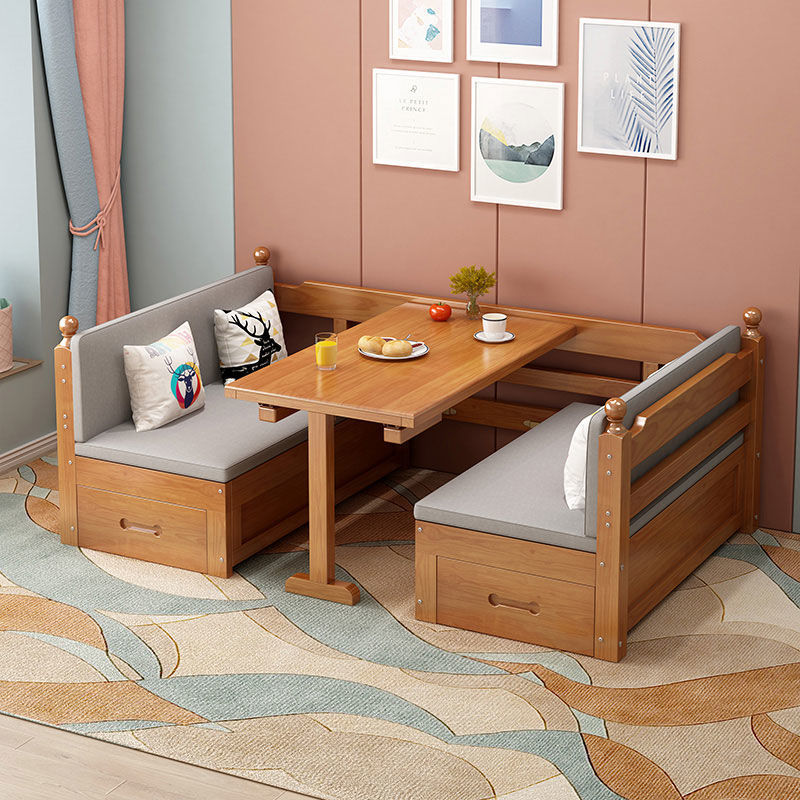 Sofá cama de madera maciza, sala de estar de doble uso, apartamento pequeño, combinación multifuncional plegable, hogar con almacenamiento de escritorio