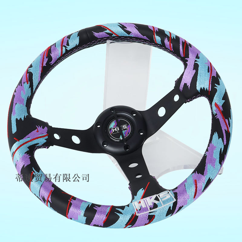 Factory Direct Sales Car Modification 13inch Genuine Leather Steering Wheel Hks Embroidery Large Concave Racing Universal Steering Wheel 320mm